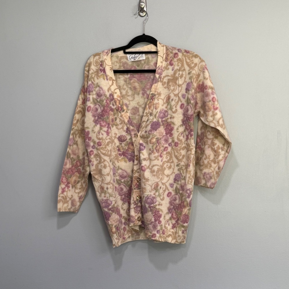 Gabriella T. Vintage Floral Angora Wool Blend Cardigan Sweater Made in Italy S